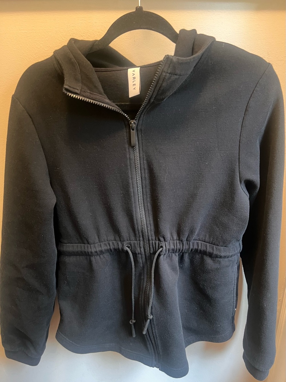 Varley Black Drawstring Waist Zip Hoodie